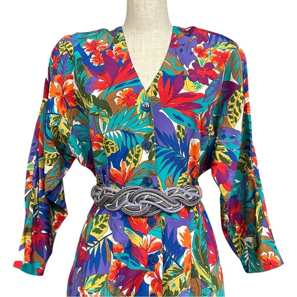 Andrea Gayle Tropical Floral Vintage Dress Size 10 Vintage 80s/90s Floral Dress - Picture 6 of 14